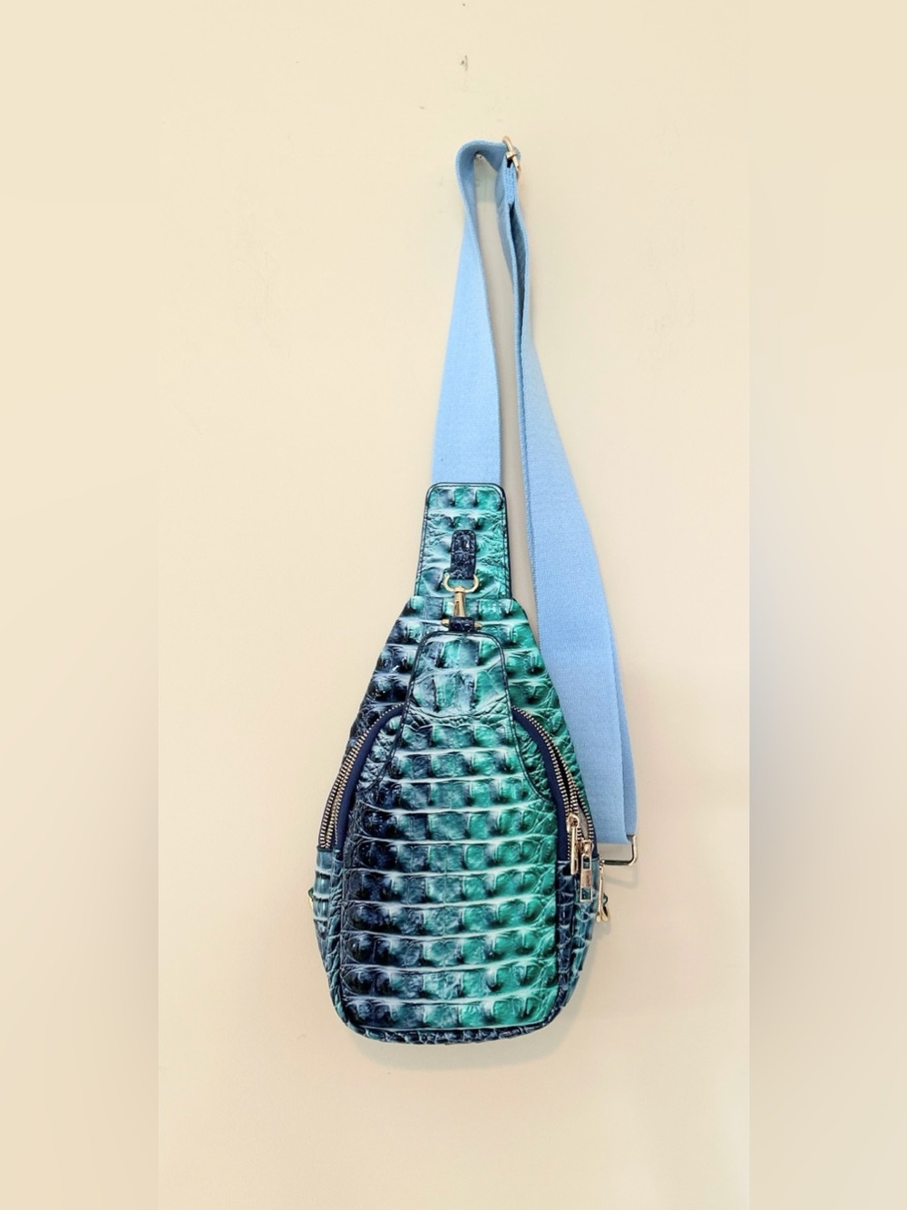 Blue-Green Croc-Embossed Sling Bag - Women